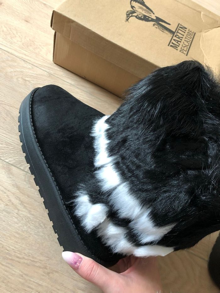 Bottines noires et blanches fourrées neuve avec fausse fourrure Martin Pescatore pointure 38 - photo numéro 6