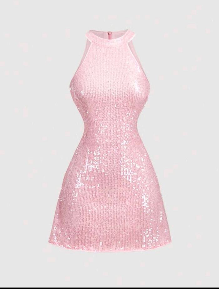 Mini robe de soirée, rose à paillettes, SHEIN, taille S, NEUVE