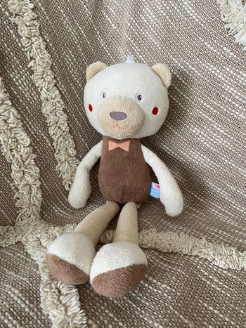 Peluche doudou 28cm sucre d’orge ours blanc beige marron très bon état