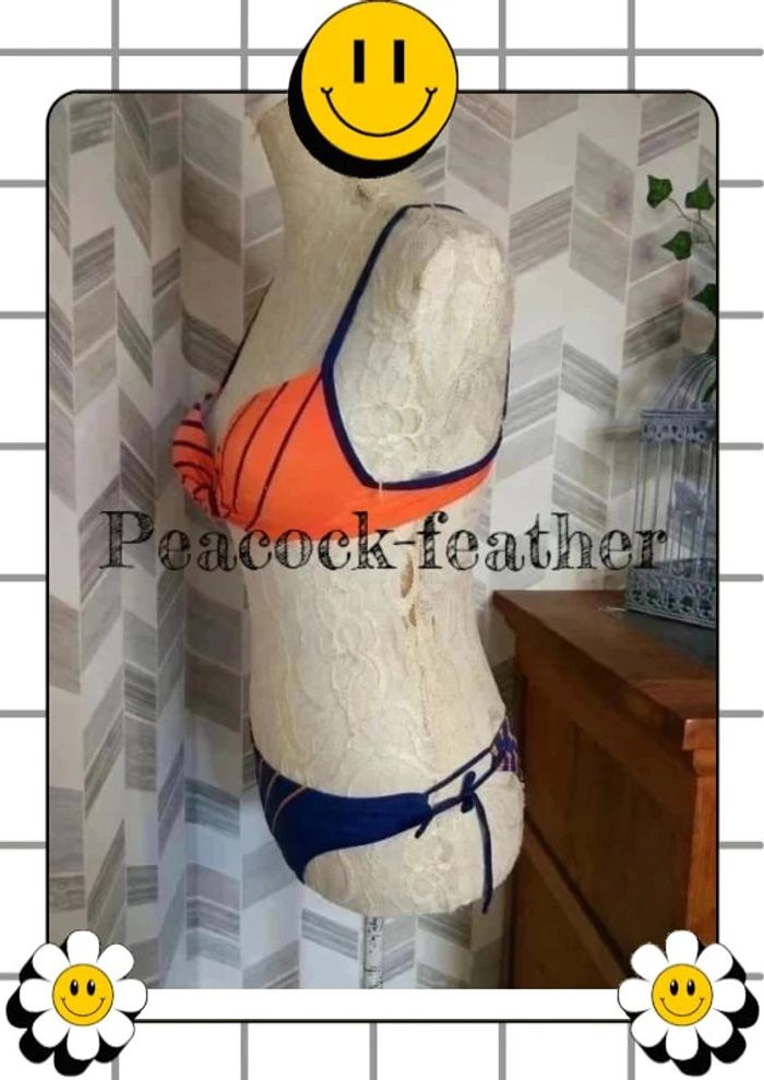 👙maillot de bain orange/bleu 36 push up 👙 - photo numéro 3