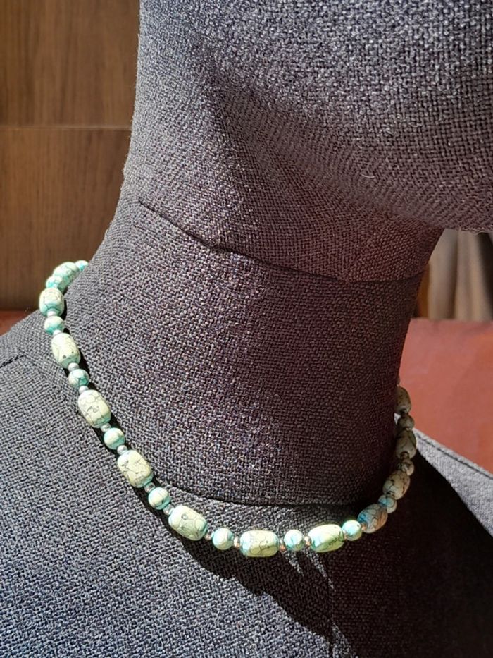 Collier bijoux été en perles bleues vertes - photo numéro 2