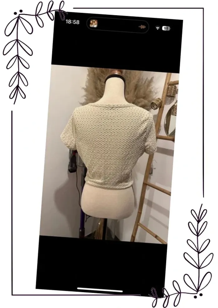 Top beige ajourée court manches courtes - photo numéro 5