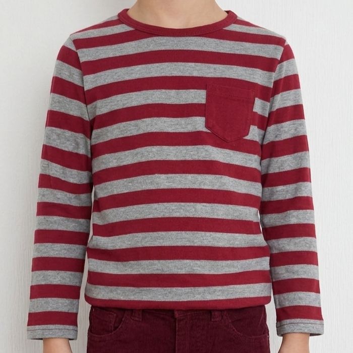 T-shirt manches longues rayé rouge et gris - Tex - 5/6 ans - photo numéro 1