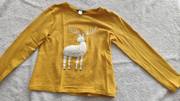 T-shirt manches longues jaune moutarde cerf okaidi 8 ans - photo numéro 2