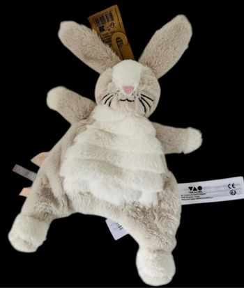 ❤️B4580 Doudou plat Mouchoir lapin blanc Crème Beige Gris Tout Doux TAPE A L'OEIL