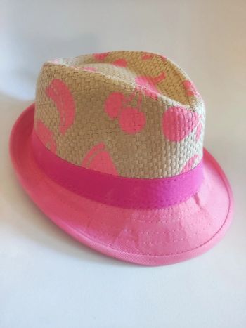 Chapeau paille rose & fruits 54 cm