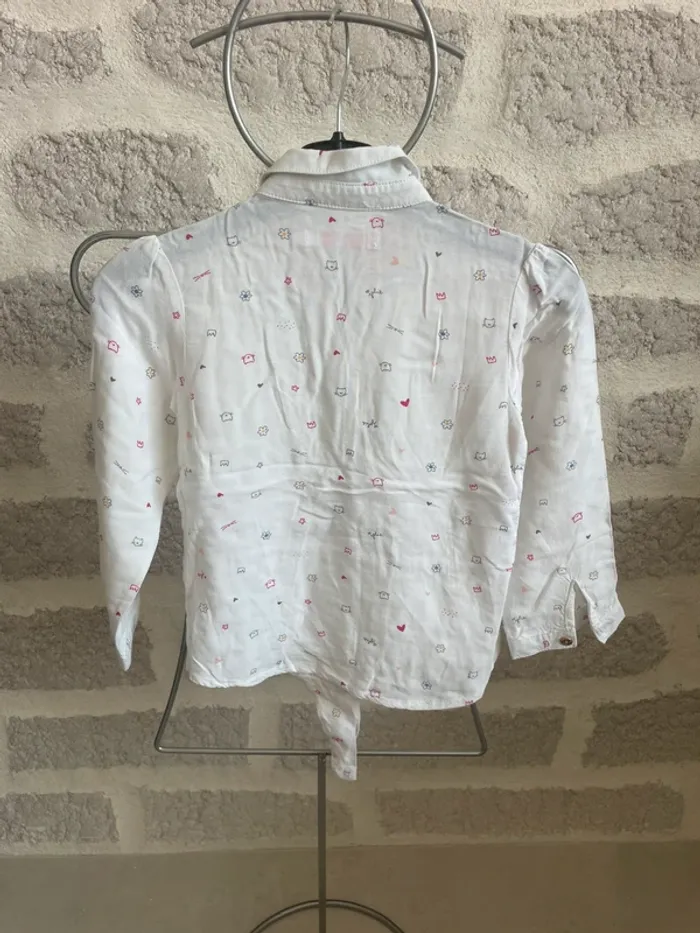 Chemisier chemise fille 3 ans gémo blanc fleur chat - photo numéro 2