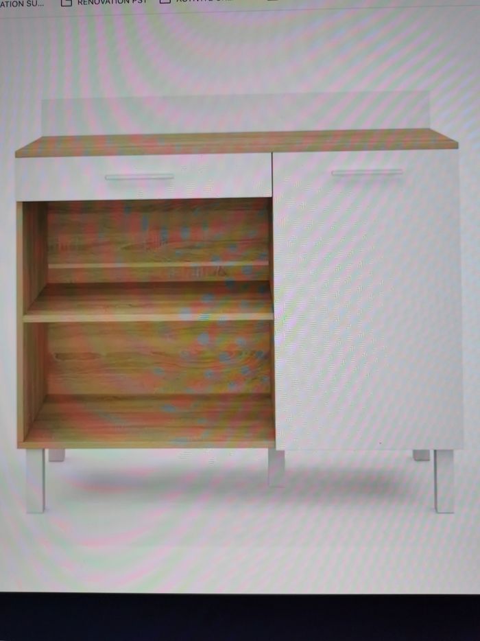 Buffet de Cuisine Cina Plan de Travail H 93cm L 100cm l 40cm 1 Porte + 1 Tiroir Façon Hêtre et Blanc