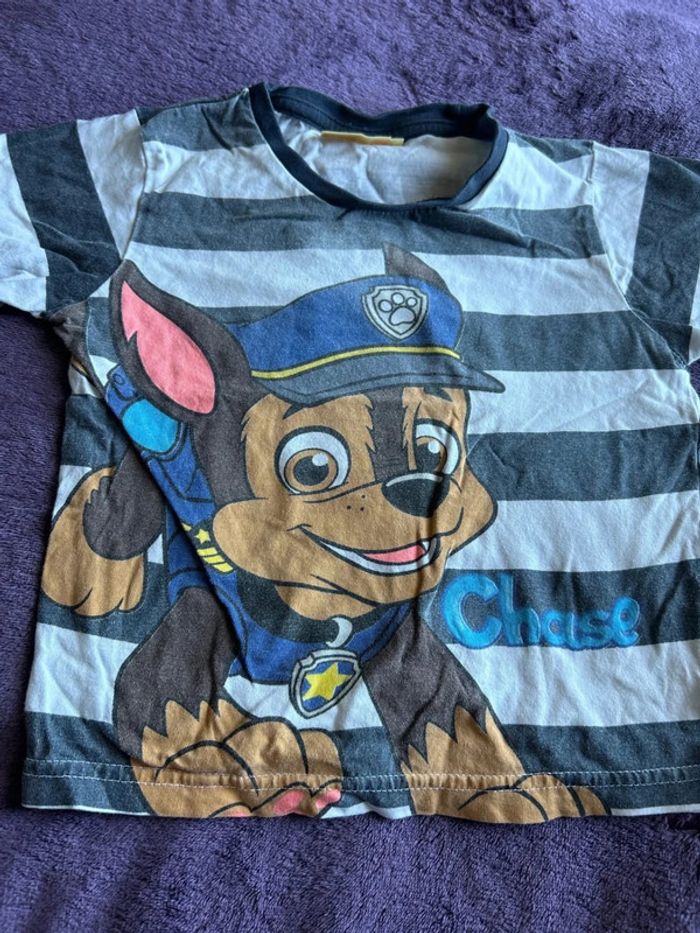 t shirt garcon pat patrouille rayé motif chase taille 4ans - photo numéro 2