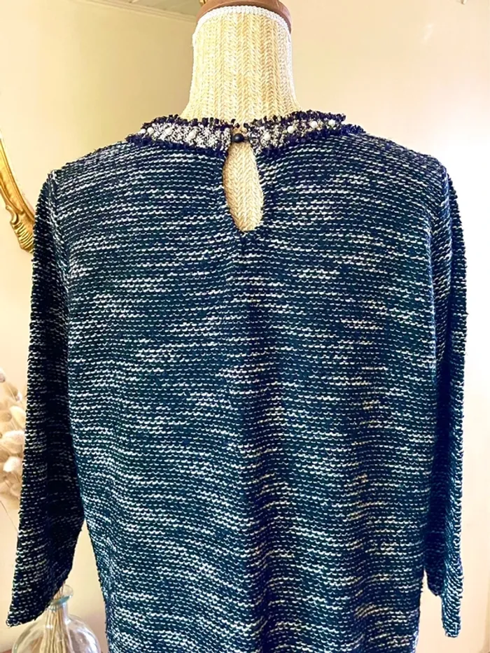 sublime Top maille tweed effet bouclette col rond perles manches 3 4 neuf - photo numéro 4