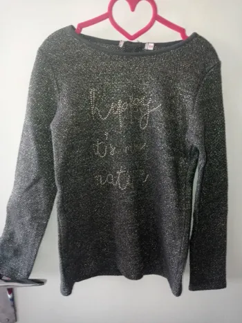 Pull fin gris et doré pour petite fille