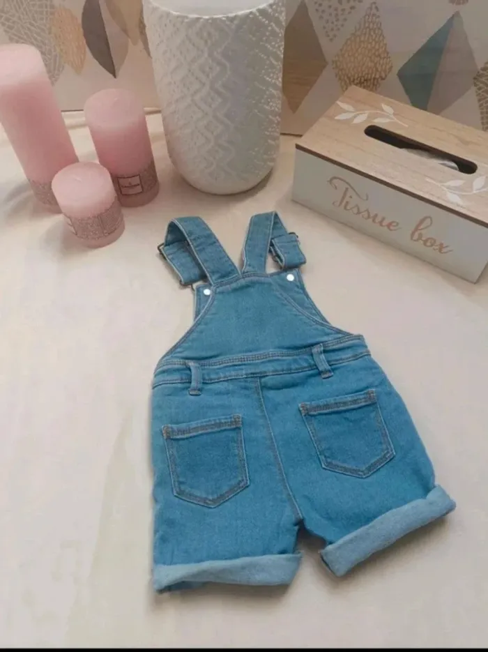 Salopette short jean clair Tex Baby fille 9 mois - photo numéro 2