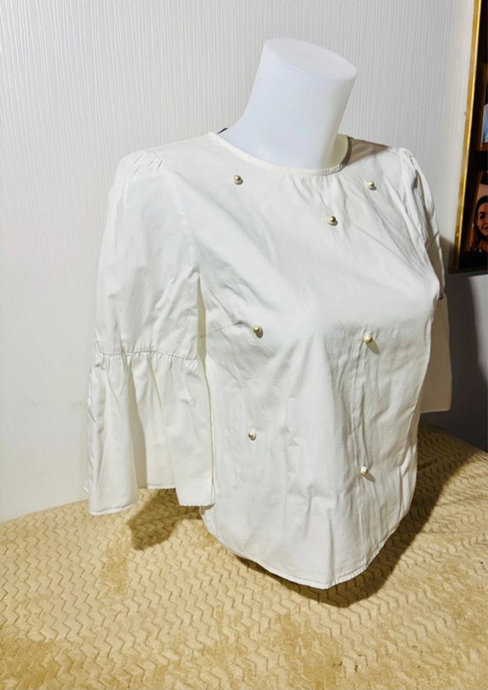Blouse blanche Zara Basic perles taille M - photo numéro 2