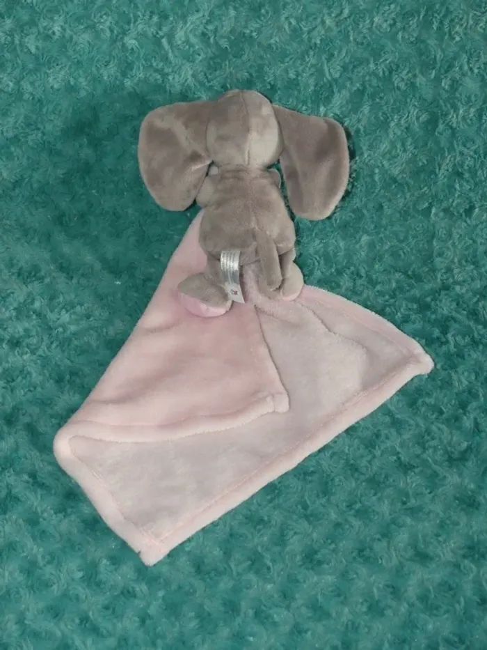 Doudou éléphant rose gris couverture Nicotoy 🐘tbe - photo numéro 2