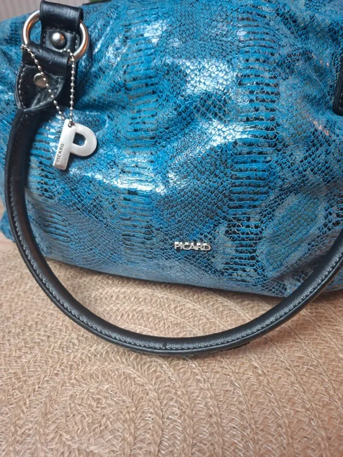 Sac à main Picard cuir effet python bleu et noir - photo numéro 3
