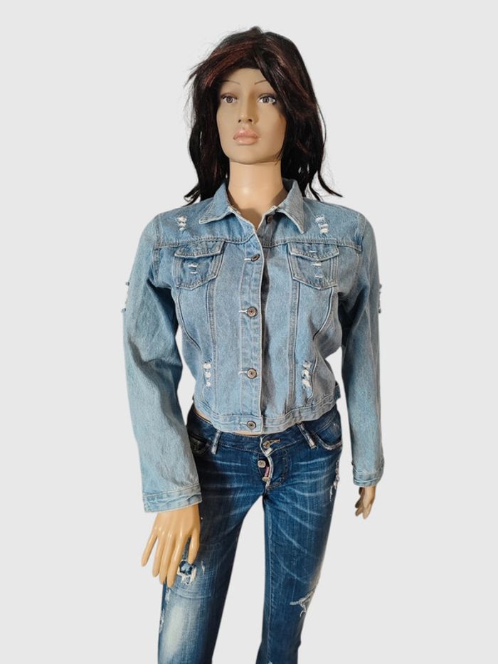 Veste en jean brodée Golden Live taille L - Un brin de bohème