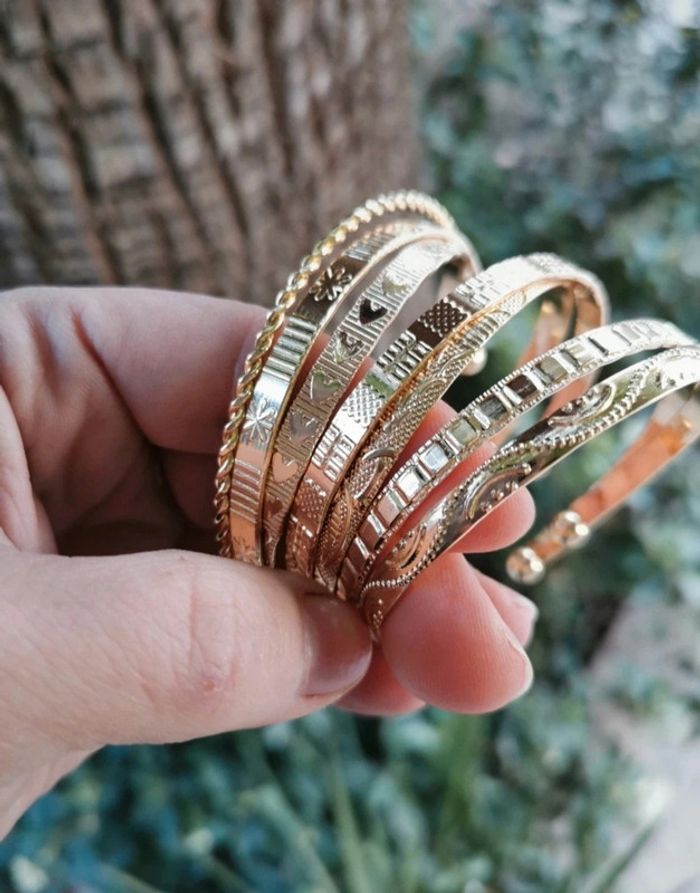 A47 lot de 7 bracelets jonc doré or tendance réglable - photo numéro 2