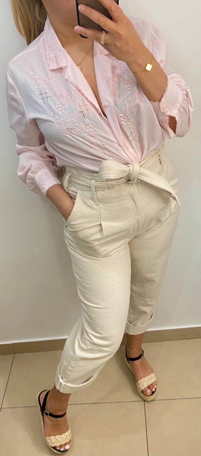 Jolie Chemise Rose Vintage Brodée Taille XL - photo numéro 4