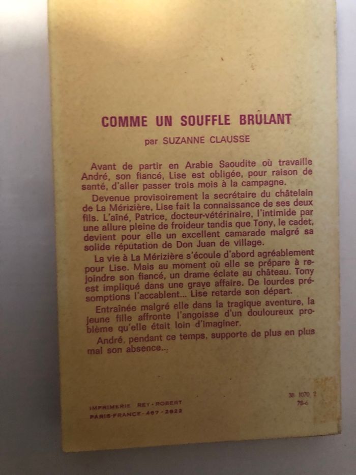Livre Comme un souffle brûlant Suzanne Clausse - photo numéro 2