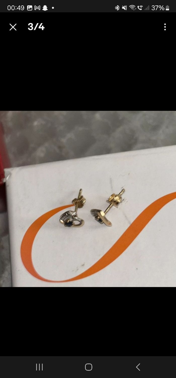 Mini Boucles d'oreilles Coeur en Or Jaune 750 et Saphir - photo numéro 3
