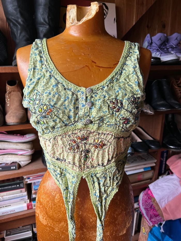 Crop top vert sequins dentelle