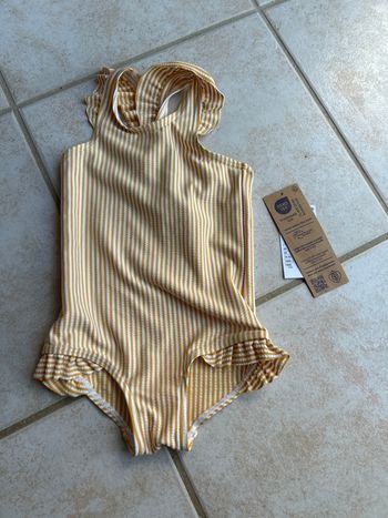 Maillot de bain, moutarde à rayures bébé neuf avec étiquette