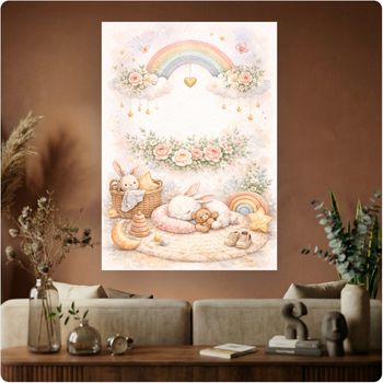 Affiche murale “Arc-en-ciel Bébé” décoration chambre enfant douce A3 Sans cadre