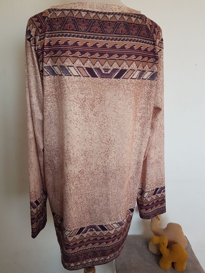 T-shirt long tunique tons marrons et beiges. Taille XL 42, 57cm aux aisselles, 70cm de haut. - photo numéro 3
