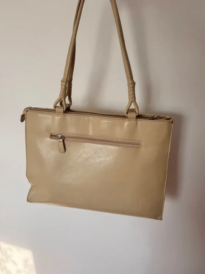 Sac main femme effet bag piel bolsa borsa zak tas Tasche Saco beige anse crème blanc croco cuir - photo numéro 2