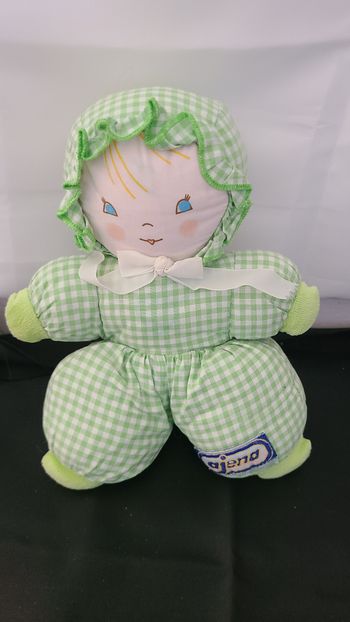Doudou Poupée vintage Ajena - Vichy vert - grelot