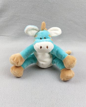 Peluche doudou zèbre bleu vert marron beige blanc 22 cm L Dake MOTS D’ENFANTS ?