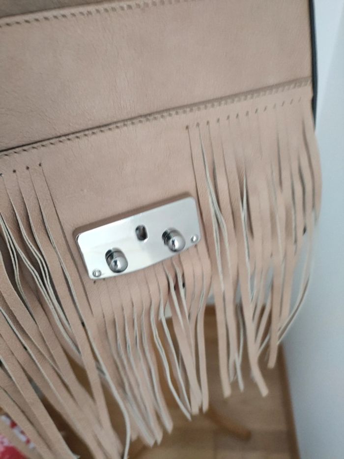 sac chic Abro beige neuf cuir franges - photo numéro 4