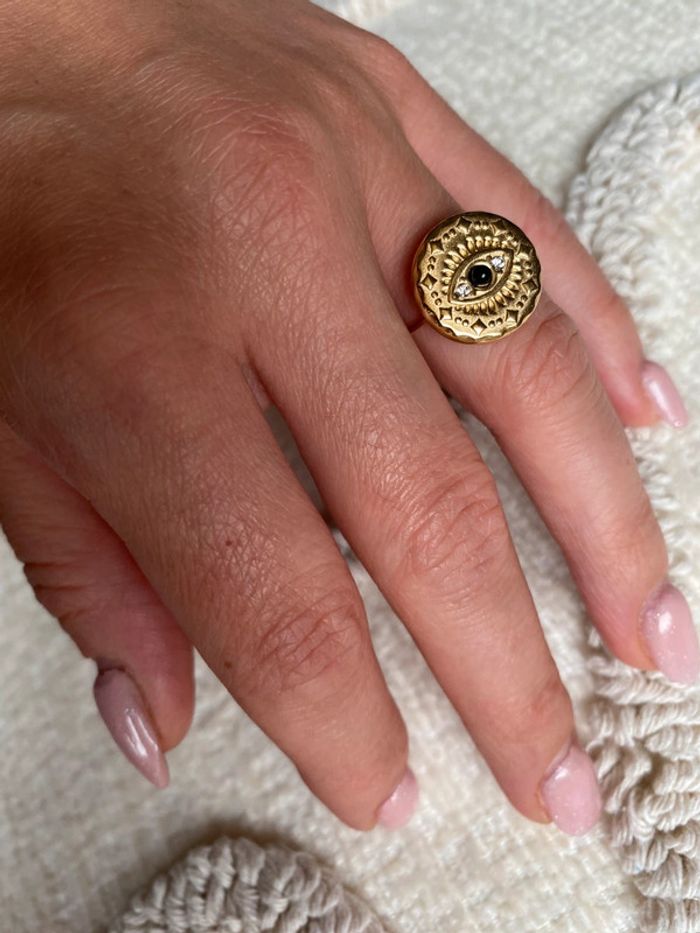 Bague ajustable médaillon œil plaqué or - photo numéro 6