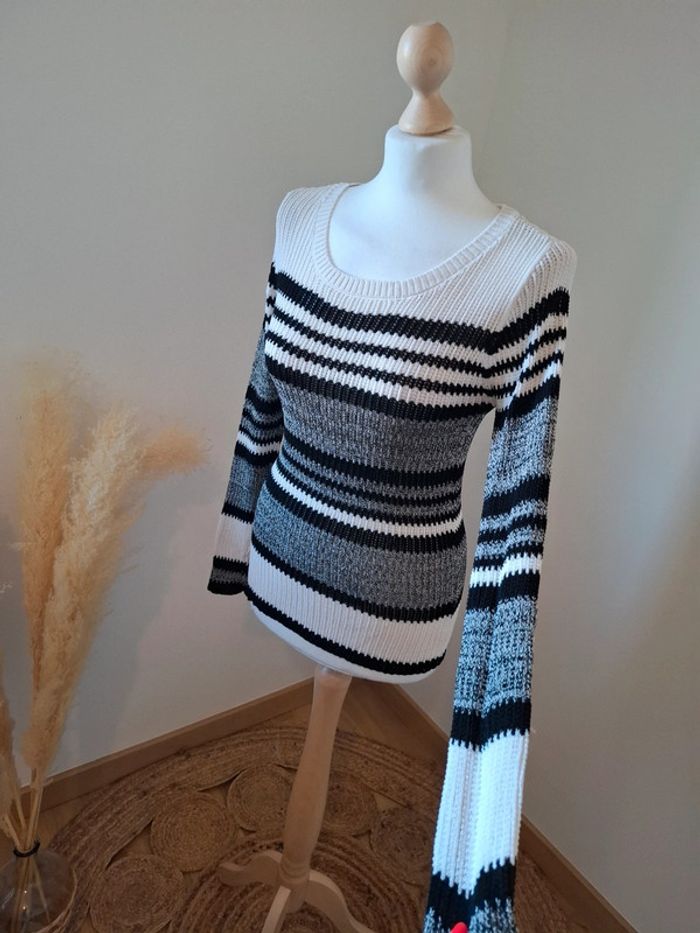 Pull rayé ajouré en crochet Miss Liberto taille S 36