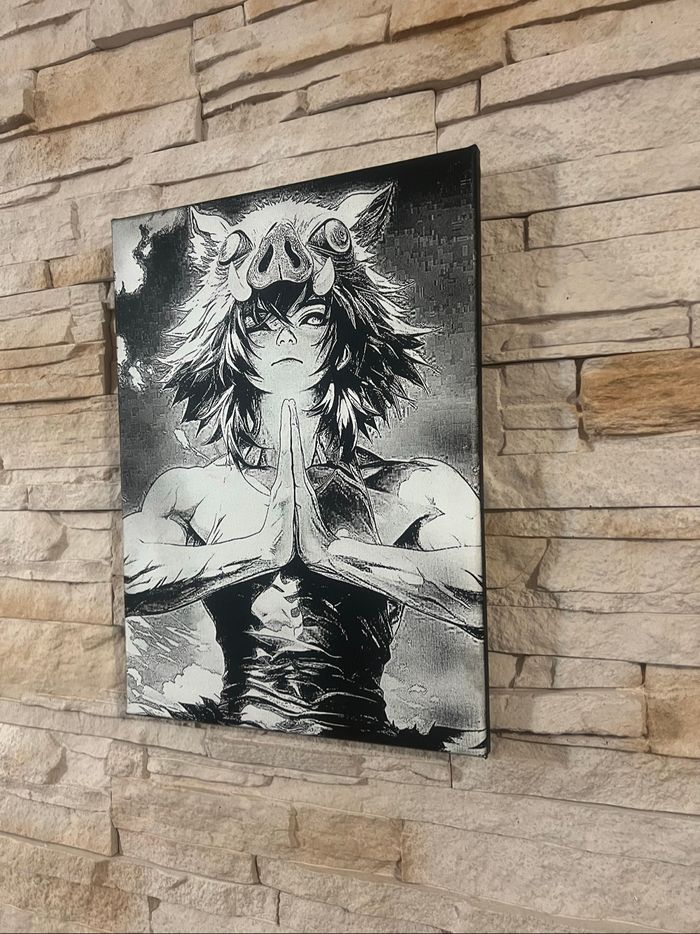 Tableau Inosuke en posture méditative – Demon Slayer toile 30x40 cm - photo numéro 4