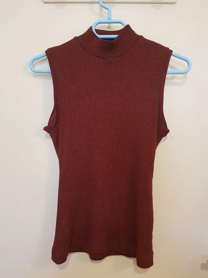 T-shirt sans manches / débardeur rouge à paillettes - photo numéro 2