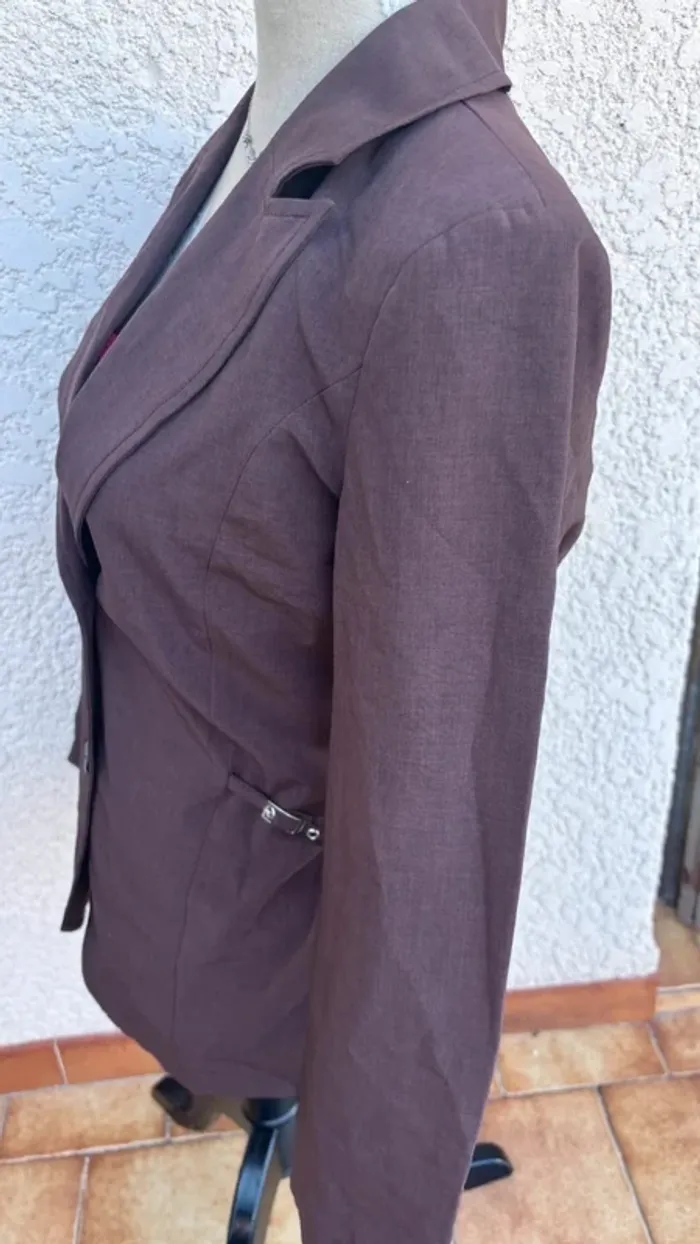 💕 veste blazer tailleur marron cintrée #bleubonheur taille 40 L - photo numéro 3