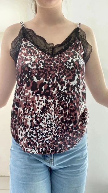 Haut en dentelle imprimé léopard pour femme, col en V,précieux et élégant, mode féminine, été