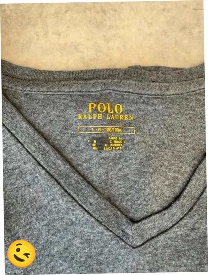 Tee-shirt Ralph lauren L coupe col V gris Homme Men tee22 - photo numéro 2