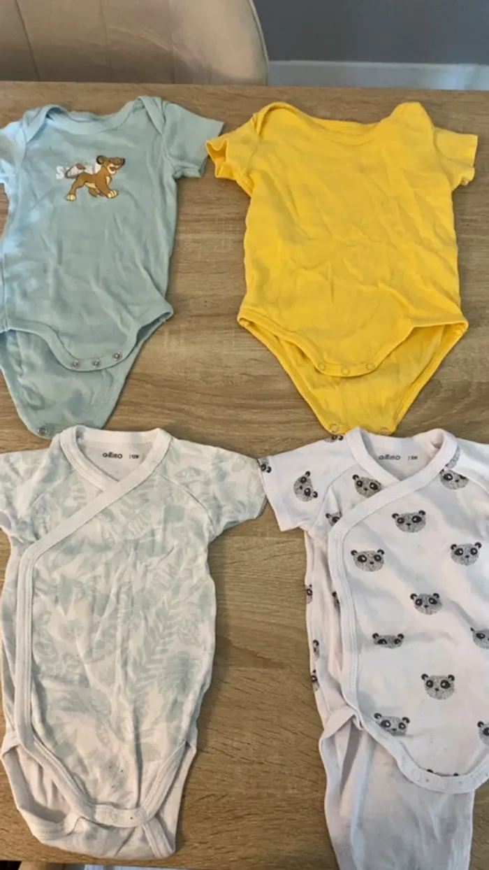 Lot de 4 bodies manches courtes taille 9 mois et 12 mois