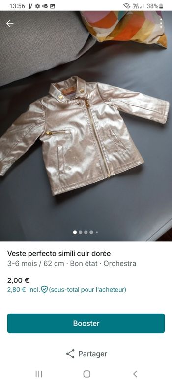 Veste perfecto dorée 3 mois