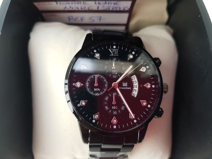 Montre Acier Noir Argenté Diamant Zirconiums Homme - photo numéro 2