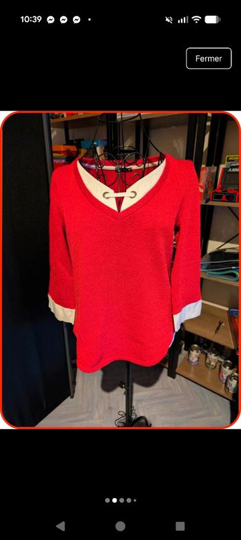 Haut bi-matière rouge bordeaux et blanc BRÉAL - Taille 1 (36) comme neuf