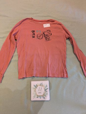 Haut manches longues rouge/rose 12 ans