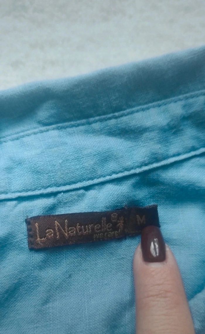Chemise blouse chemisier La Naturelle M 100% lin bleu clair pastel - photo numéro 3