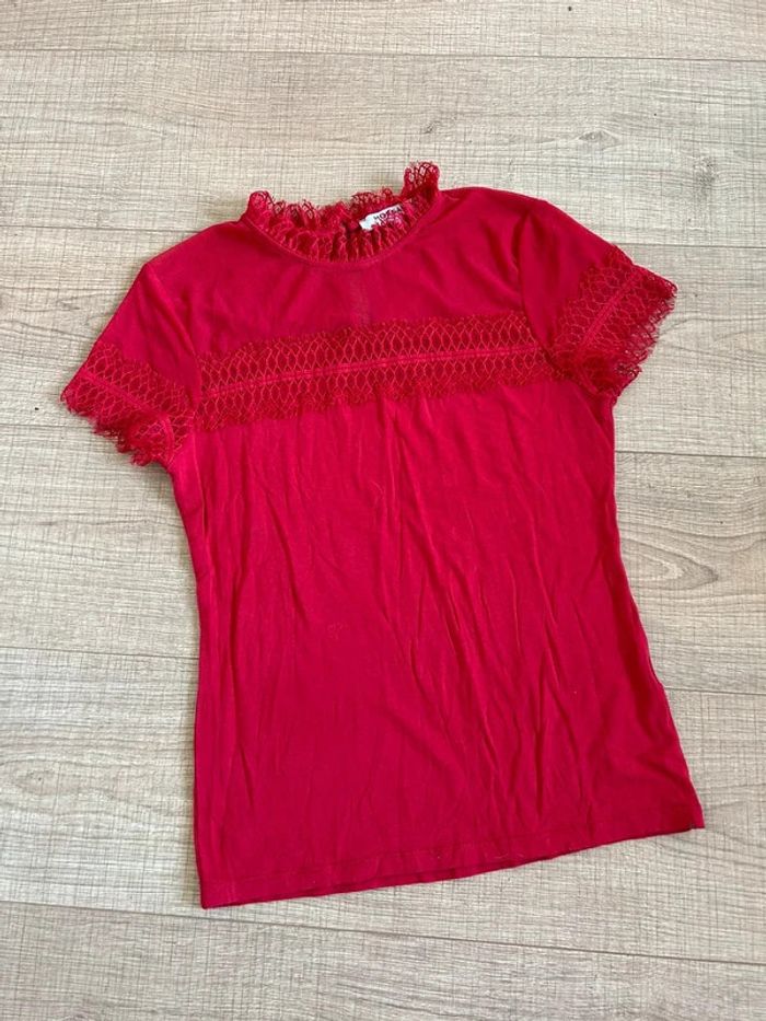 Top rouge à manches courtes avec dentelle Morgan taille M TBE (taille petit) - photo numéro 11