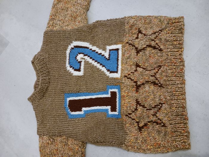 Pull tricoté main taille 12 ans Phildar neuf - photo numéro 2