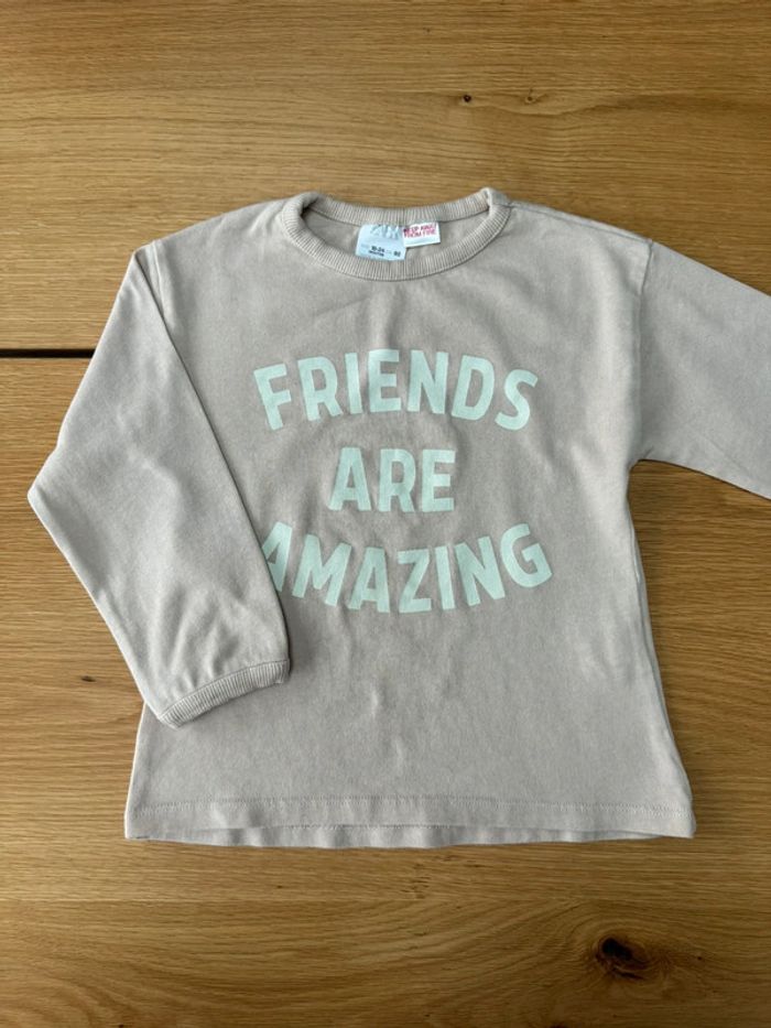 Teeshirt ML rose pâle coton épais, inscription friends are amazing - Taille 3 Ans - photo numéro 2