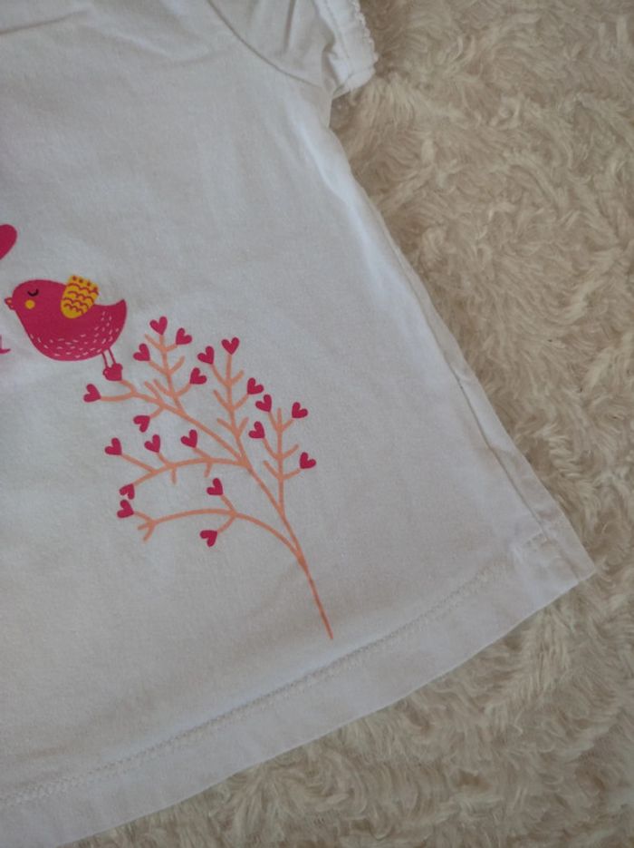 Tee shirt chemise manches courtes Fille 6 mois cœur mon petit Oiseau 100% coton - photo numéro 7
