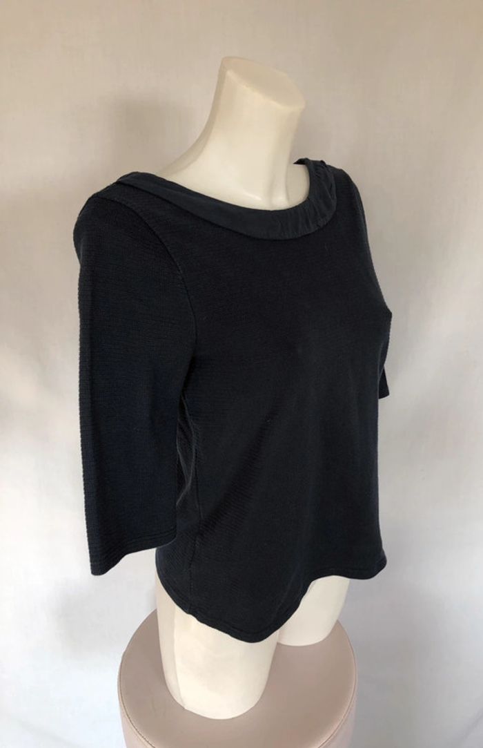Haut manches trois quarts lavallière bleu marine texturé Bonobo taille 34 comme neuf - photo numéro 3